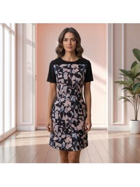 Club Monaco contemporary back pink shortsleeved abstract print party dress size2